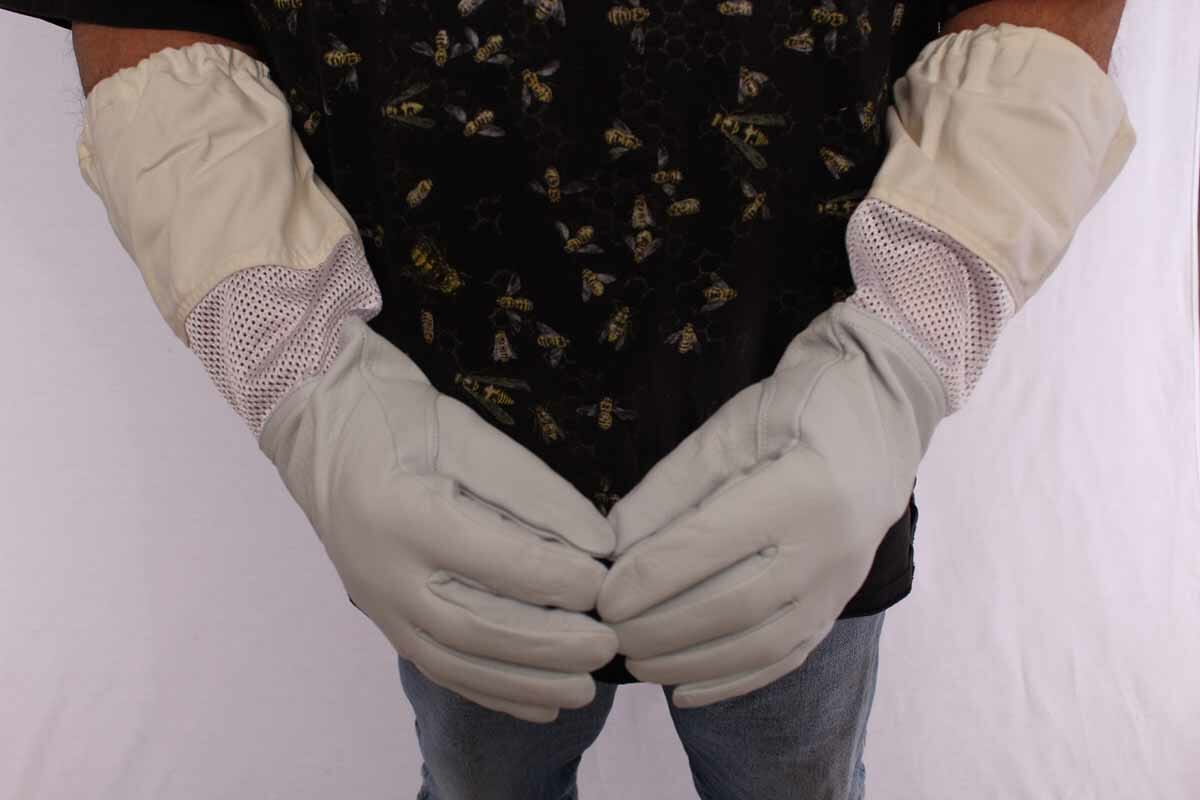 Goodland Bee Supply Sheepskin Beekeeping Gloves With Canvas Sleeve - Medium Size (GL-GLV-M)